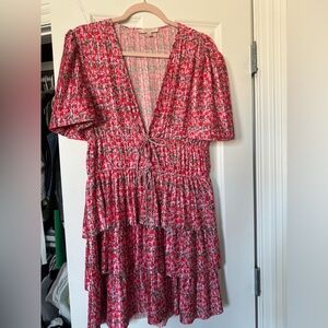 WAYF Floral red and pink dress